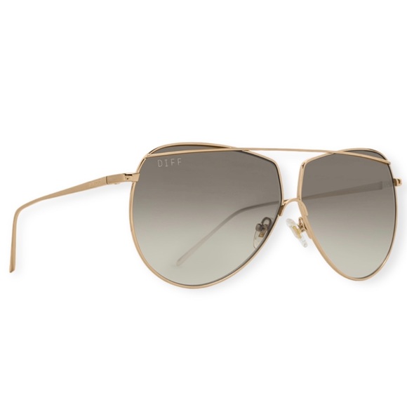 DIFF Maeve Sunglasses Oversized Aviators Gold Frame Green Taupe Gradient Lenses - Picture 2 of 10